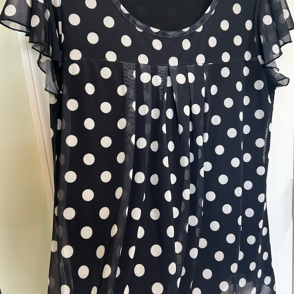 Black and White Polka Dot Flutter Sleeve Blouse